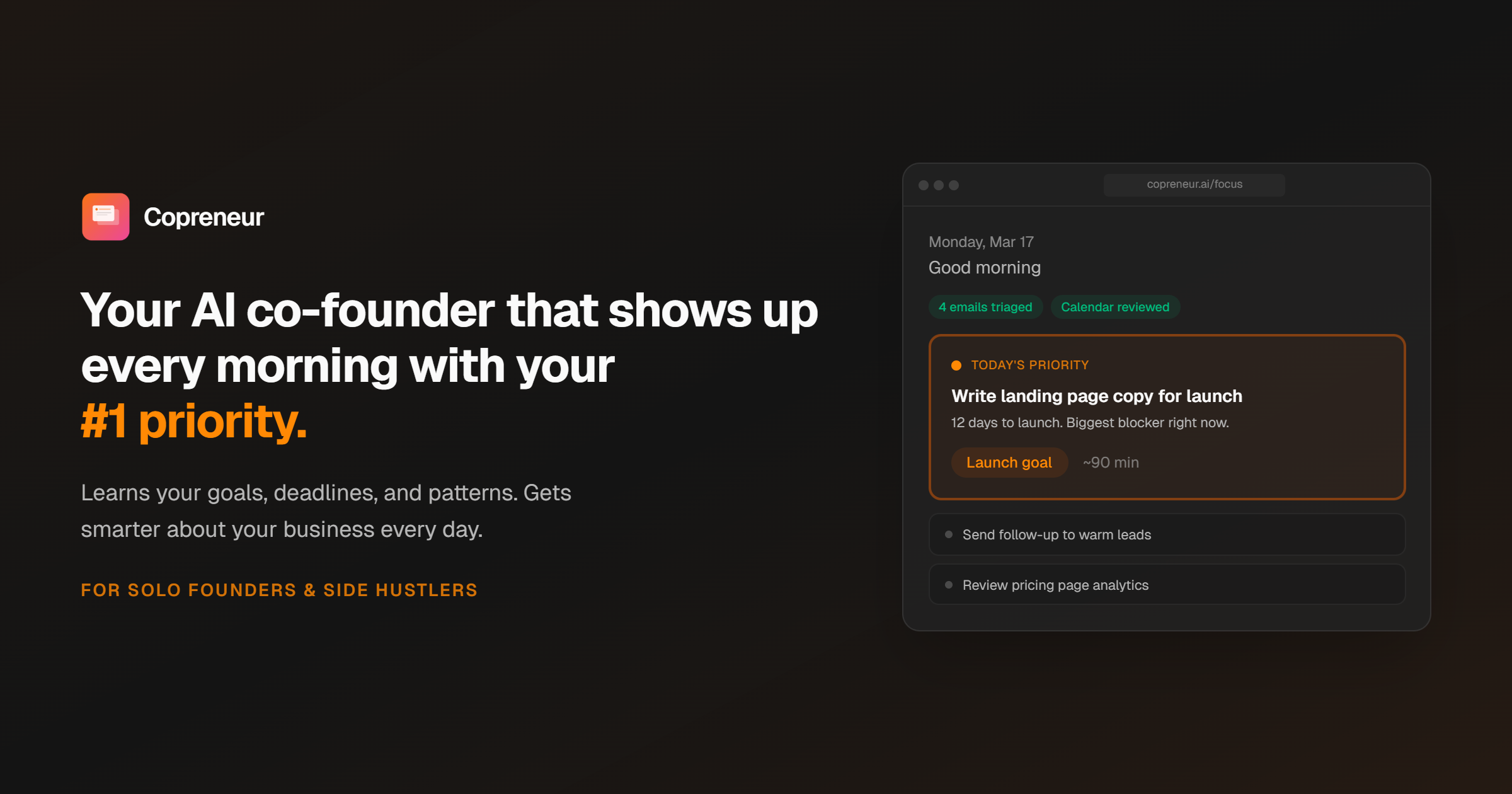 AI Co-founder for Solo Founders | Copreneur.ai